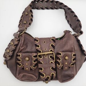 Y2K Betsey Johnson Brown Leather Shoulder Bag Satchel